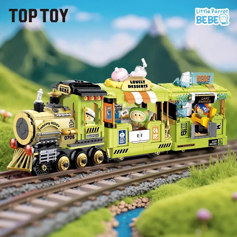 

TOPTOY Parrot Bebe Time Train Building Blocks Carriage Assembly Model Creative DIY Toy Desktop Ornament Birthday Gift Decor