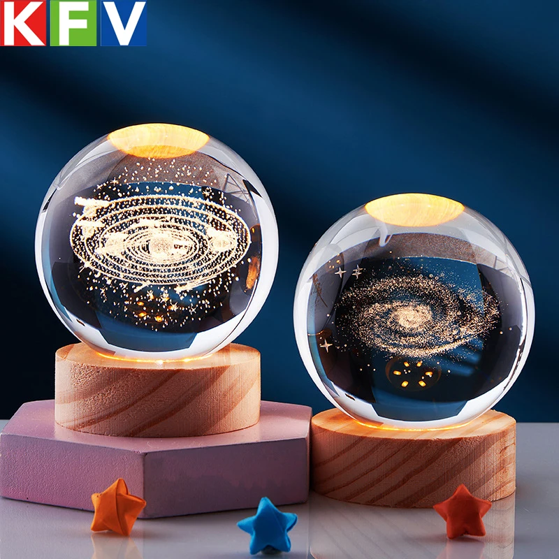 6cm Night Light Milky Way Galaxy Solar System Crystal Ball Children Night Lamp Bedroom Ambient LED Light Creative Gift Decor