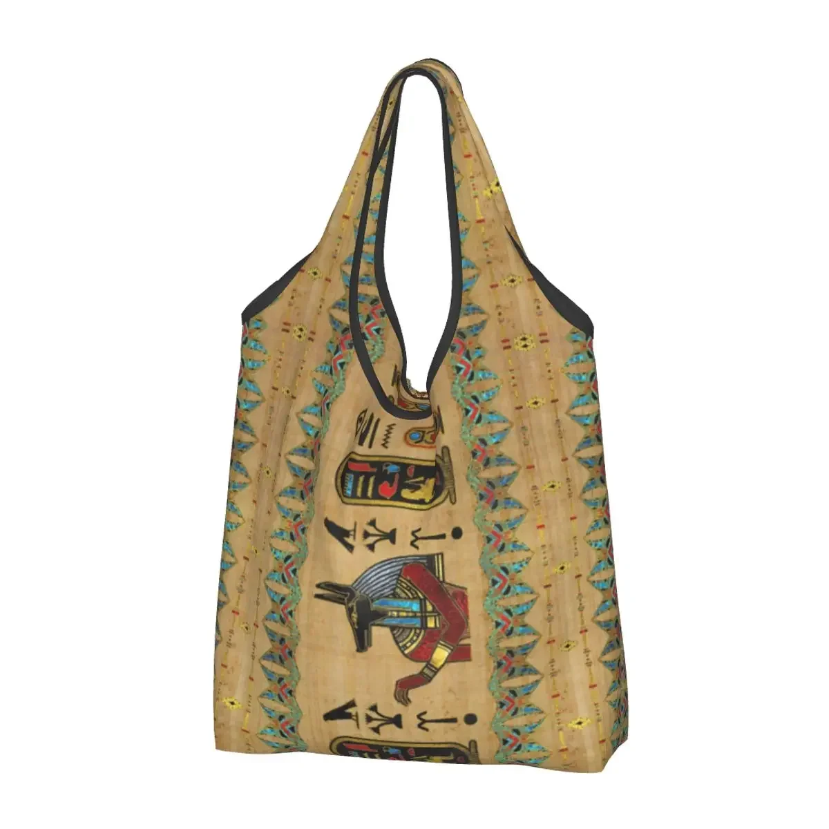 Egyptian Anubis Ornament Reusable Shopping Grocery Bags 50LB Weight Capacity Ancient Egypt Myth Eco Bag Eco-Friendly Washable