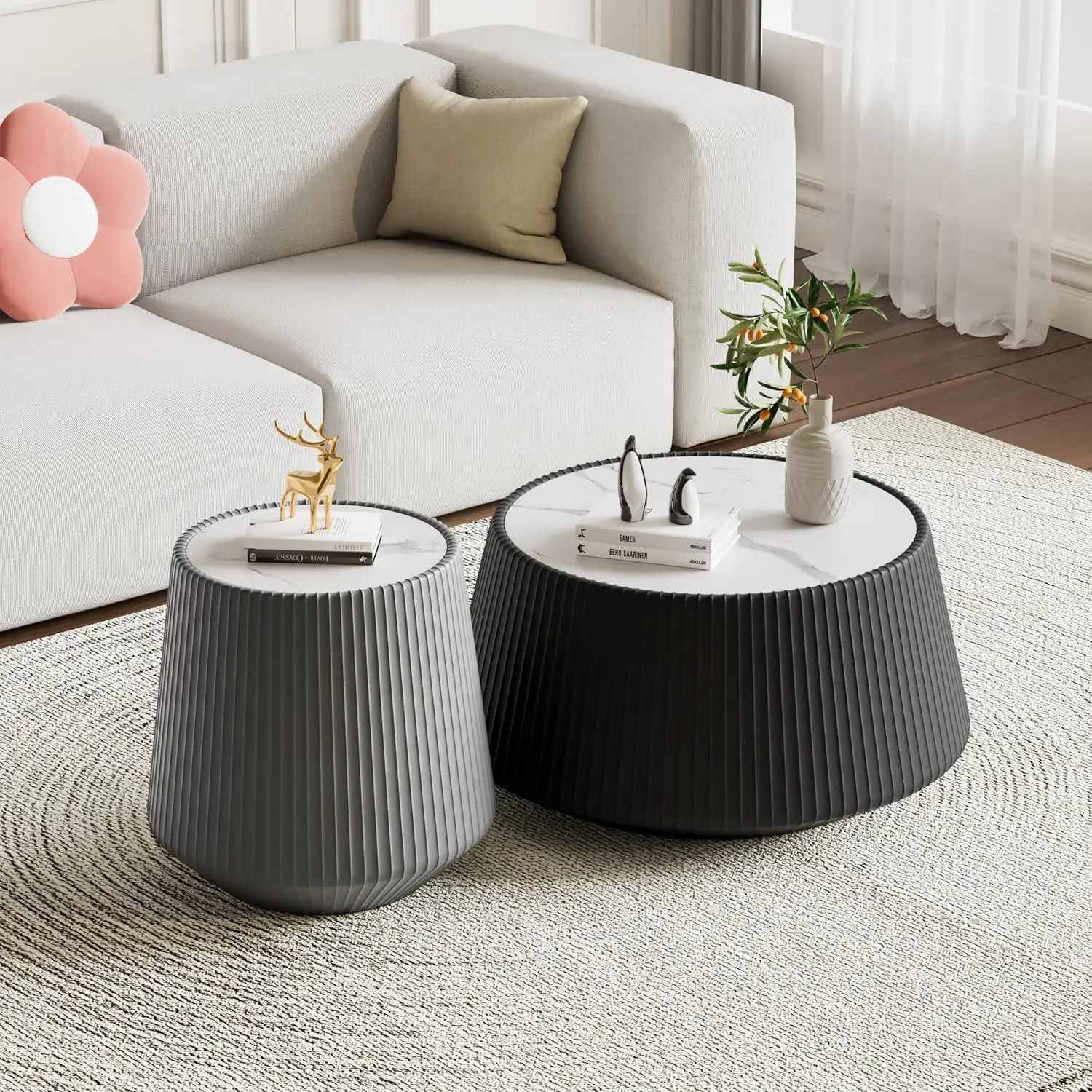Round Coffee Table Set Stone Top 26.77