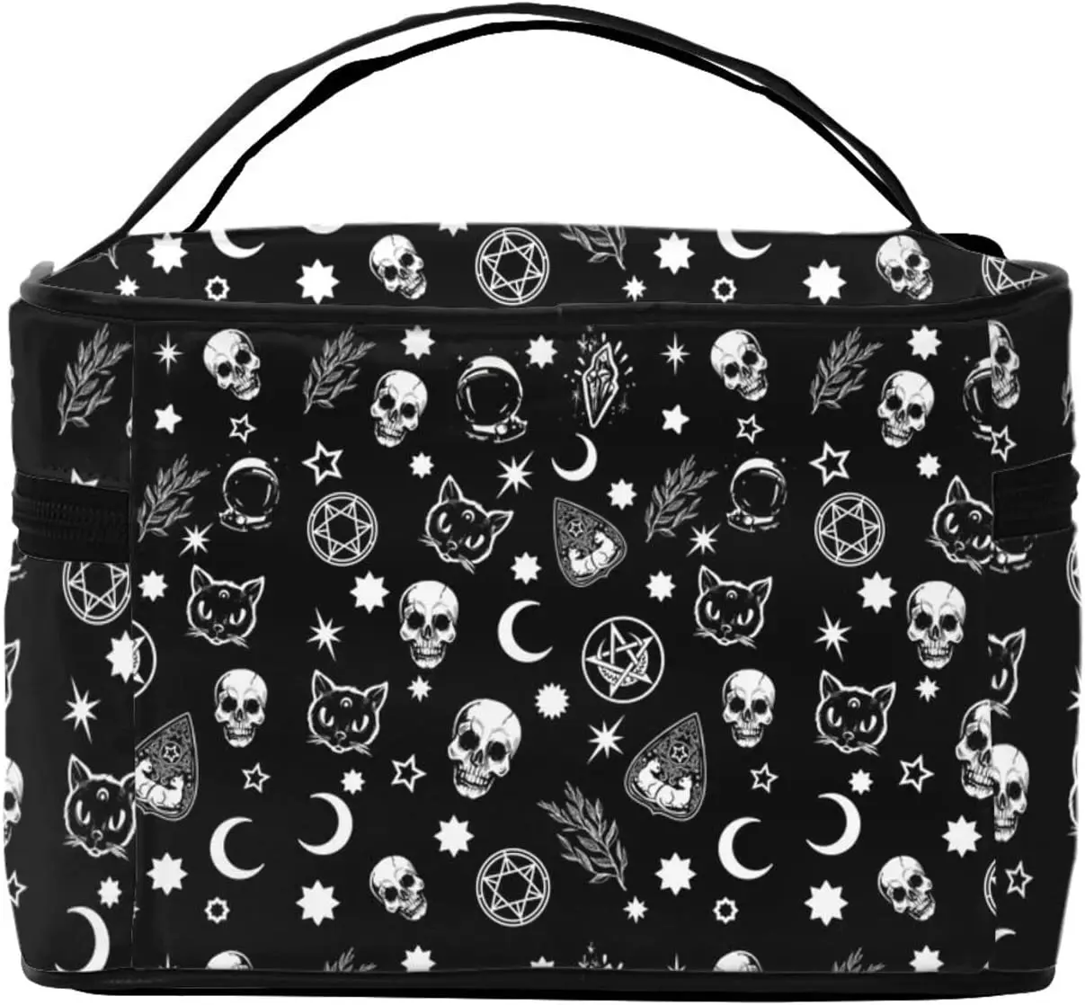 Skull Large Makeup Organizer Bag Women Travel Cosmetic Cases, Portable Cute Toiletry Bags for Girl, Moon Cat Star Space Plant