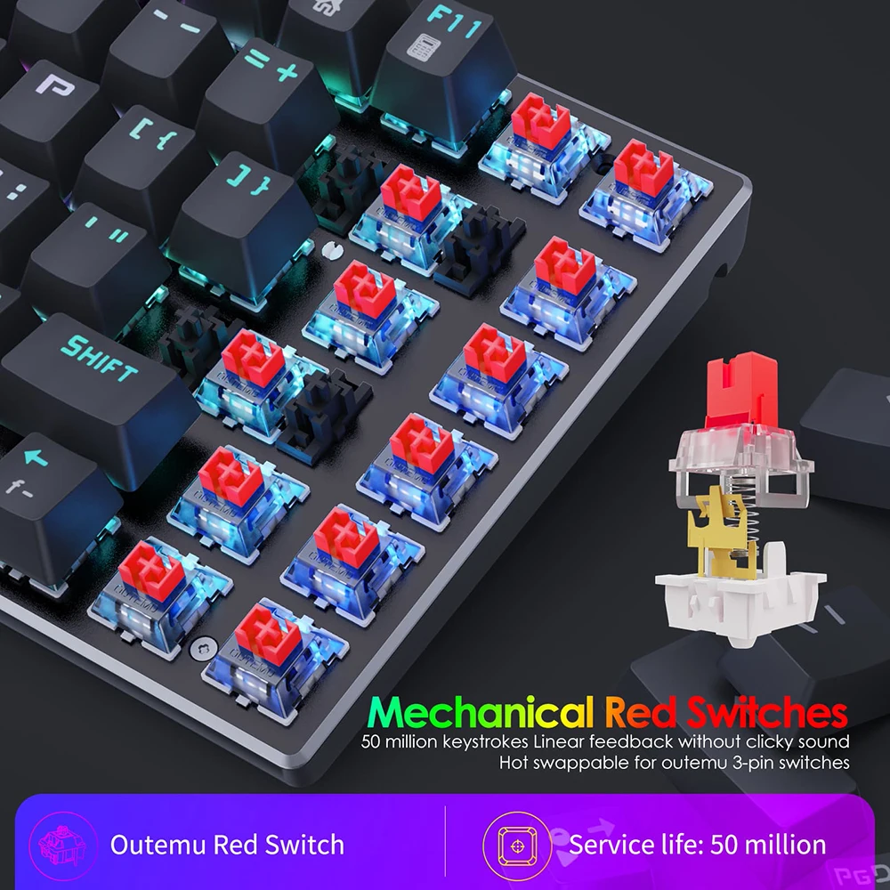 Imagem -04 - Huo ji Z88 Usb com Fio Teclado Mecânico Rgb Retroiluminado Vermelho Interruptor 81 Teclas Swappable Quente Teclado do Jogo para o Computador Portátil do Jogo Desktop