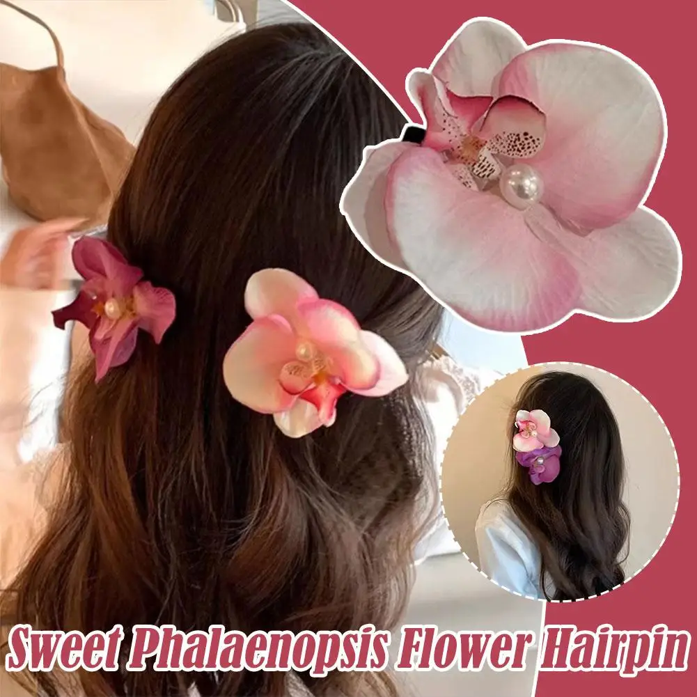 Sweet Phalaenopsis Flower Hairpin Bohemia Clip Phalaenopsis Cloth Hair Female Pearl Floral Sweet Design Headdress N7g4