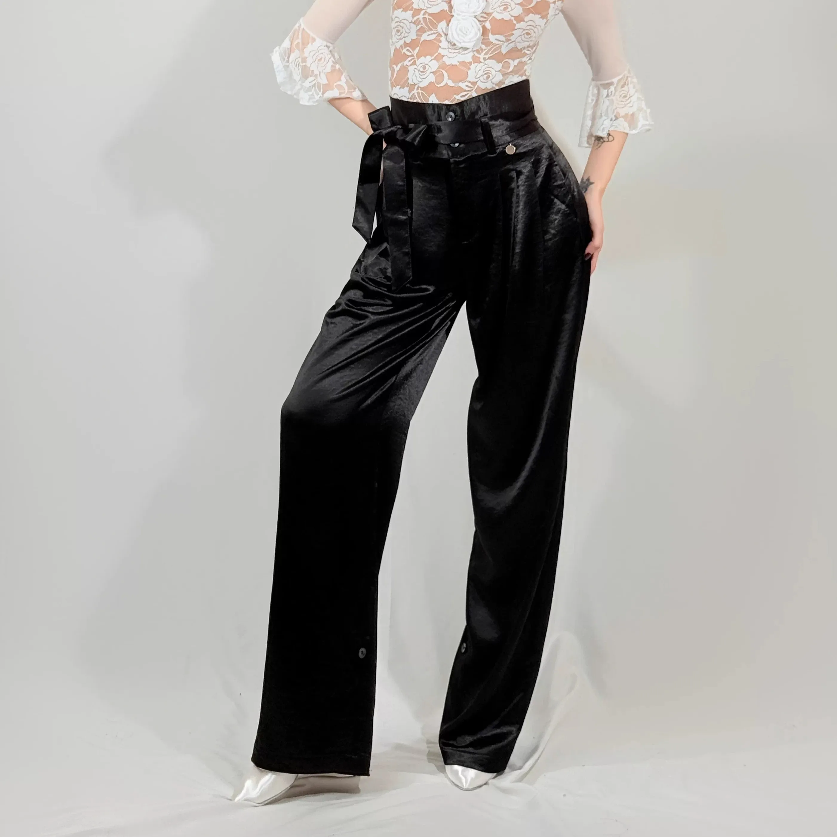 2025 National Standard Dance Pants Women Latin Dance Pants High Waist Satin Performance Costumes Ballroom Dance Pants DN21229