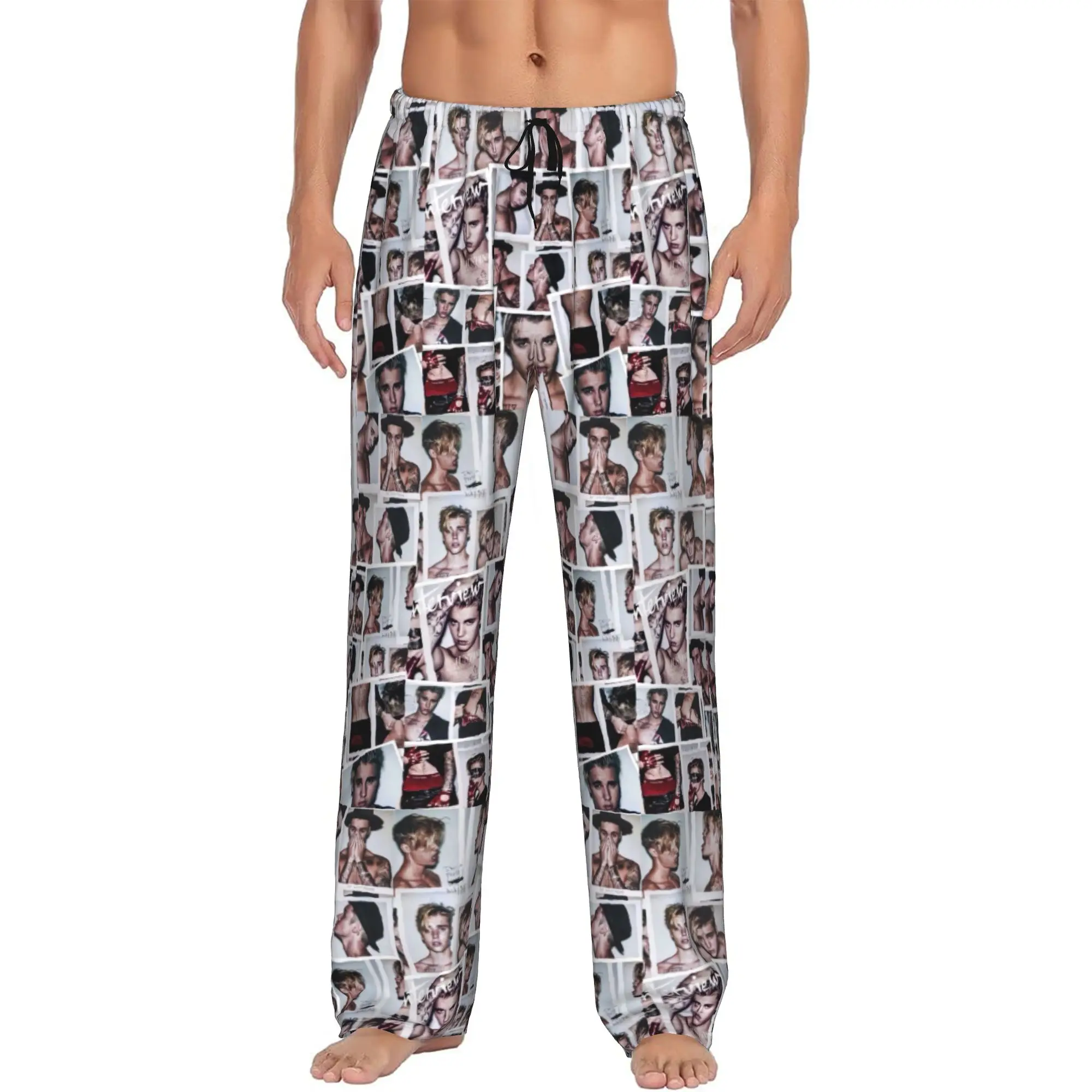 Custom Print Popular Singe Justin Bieber JBiebs Pajama Pants Men's  Sleep Sleepwear Bottoms with Pockets
