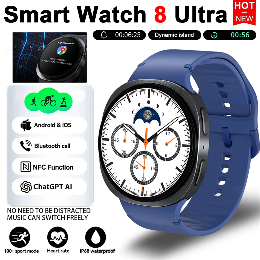 

2026 New Smart Watch 8 Classic 46mm Ultra HD Screen ChatGPT GPS NFC Compass Clock Bluetooth Call Waterproof Smartwatch Men Women