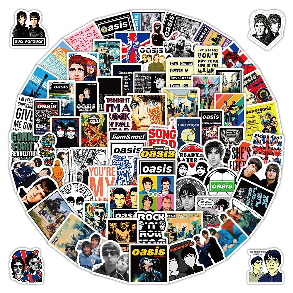 100Pcs Oasis Band Season 1 Themed Decor Stickers Waterproof Rock Music Decals for Laptop Luggage DIY Decor AnimeWorlds Store
