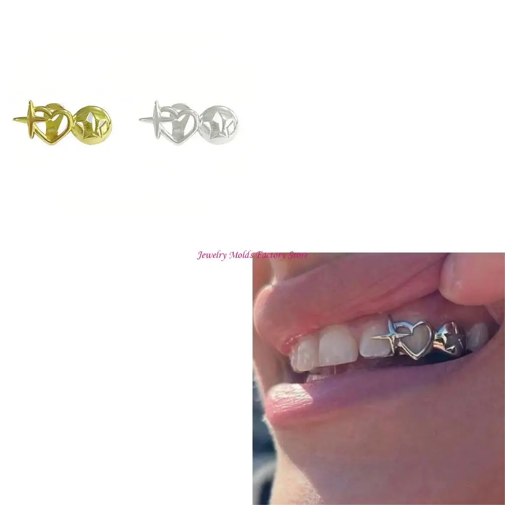 

Double Hollow Stars Tooth Caps Lightweight 3g Body Jewelry Brass Made Retro Grills For Women Men Party Accessories E0BF