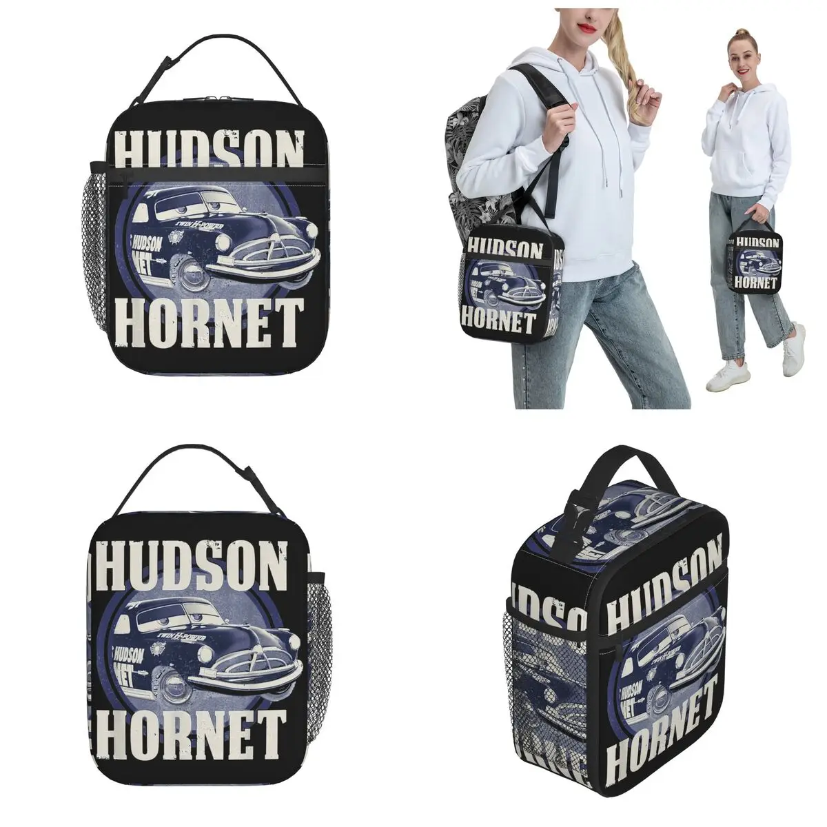 HUDSON Hornet Badge กระเป๋าอาหารกลางวันกล่องอาหารกลางวันสิริแบบพกพา, กล่องเบนโตะปิกนิกกล่อง