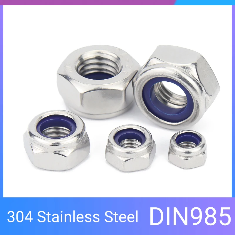 1~20Pcs DIN985 M2 M2.5 M3 M4 M5 M6 M8 304 Stainless Steel Nylon Self-locking Hex Nuts Locknut Slip Lock Nut