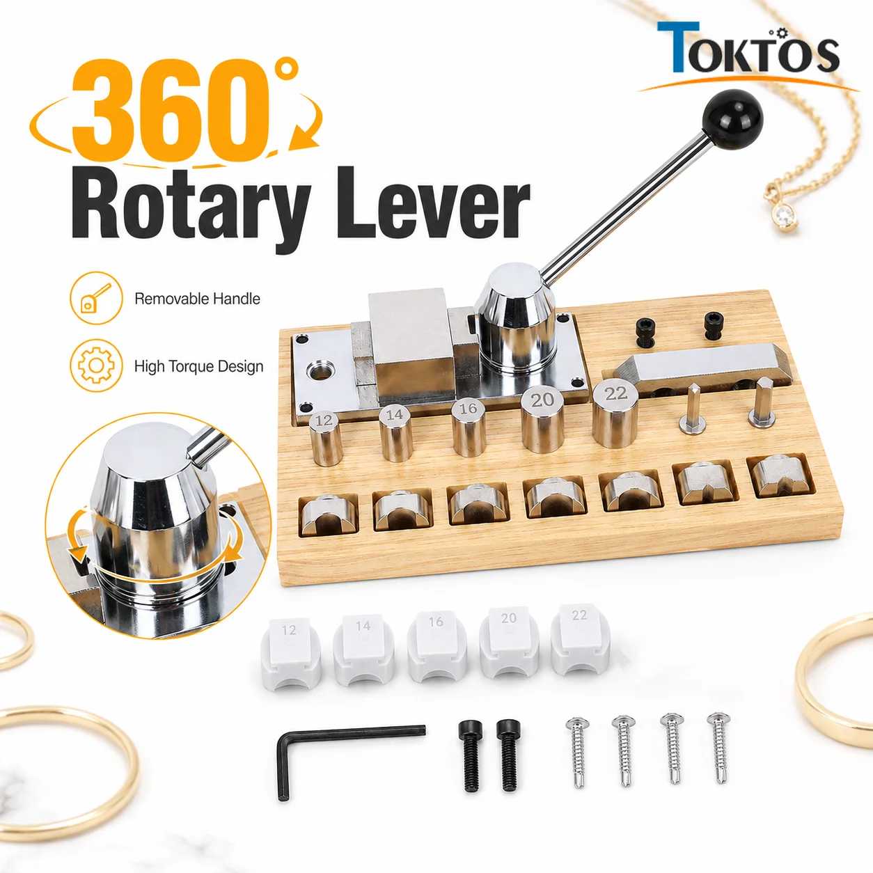 TOKTOS Manual Ring Bending Tool 12-22mm with 5 Nylon Dies Ring Bender Forming Machine for Gold Silver Copper Jewelry Making