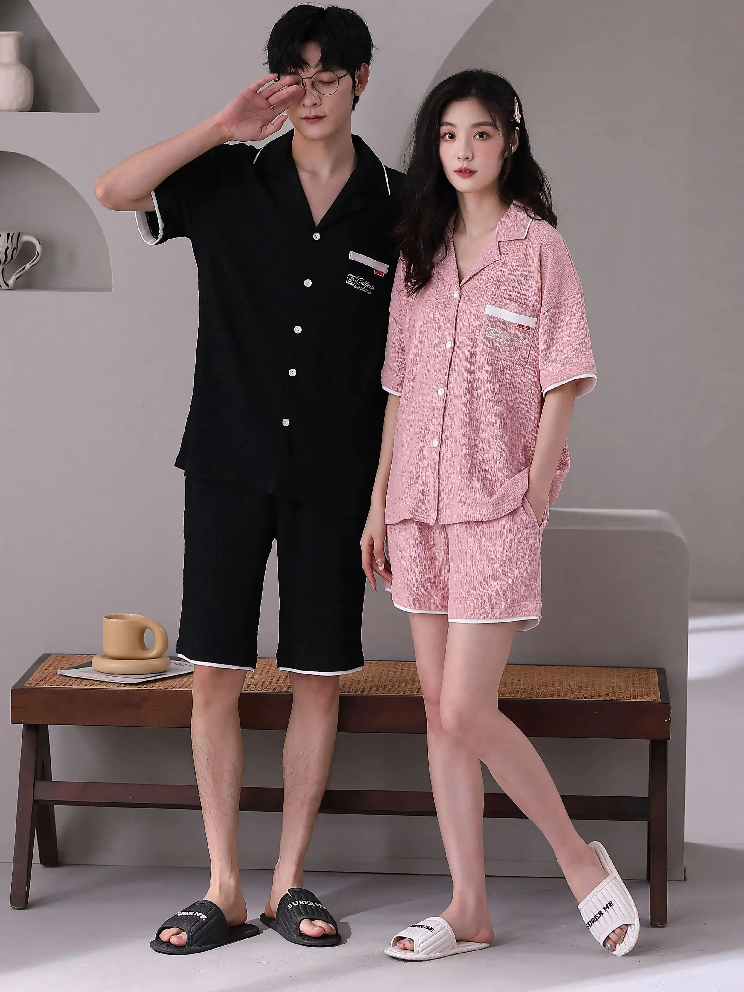 2024 Sleepwear Shorts Pyjamas Comfortable Cotton Summer Pijama Short Cute Heart Print Couple Pajamas Set Womensummerpajamas