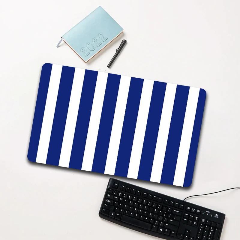 

Blue White Stripe Mouse Pad Large Non-slip Waterproof Desk Mat for Laptop Office