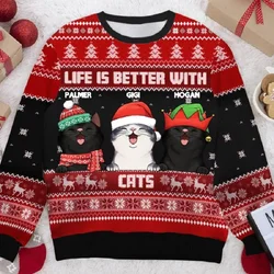 Funny 3D Print Cat Sweater Men Women Ugly Christmas Sweaters Jumpers Tops Holiday Party Pullover Hoodie Sweatshirt Large Size