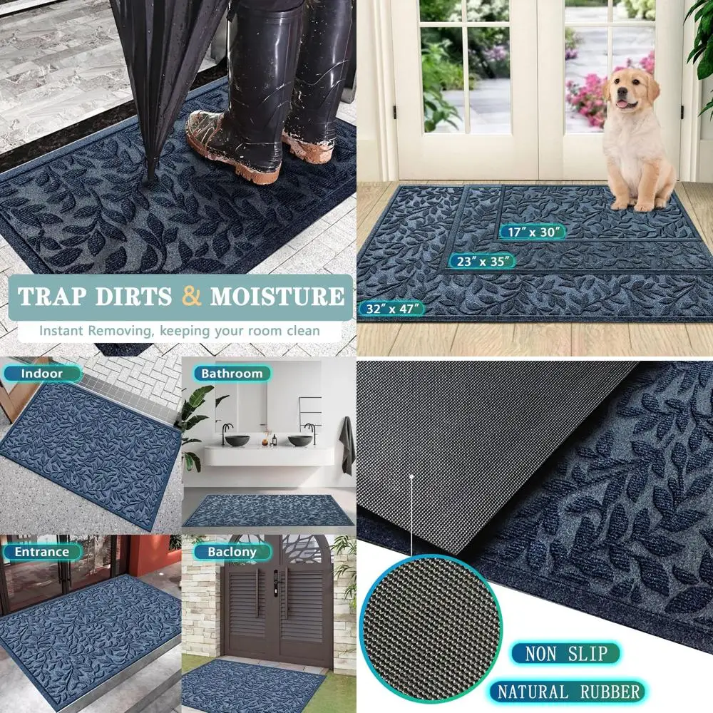

Прочный износостойкий придверный коврик, толстая впитывающая резина, нескользящий, легко чистится, синий, 47 x 32 дюйма.