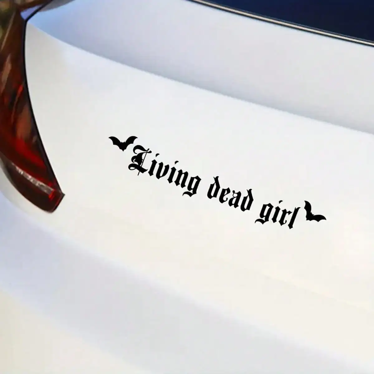 

Gothic Style Car Decal with Bat Motifs and Vintage Script Design