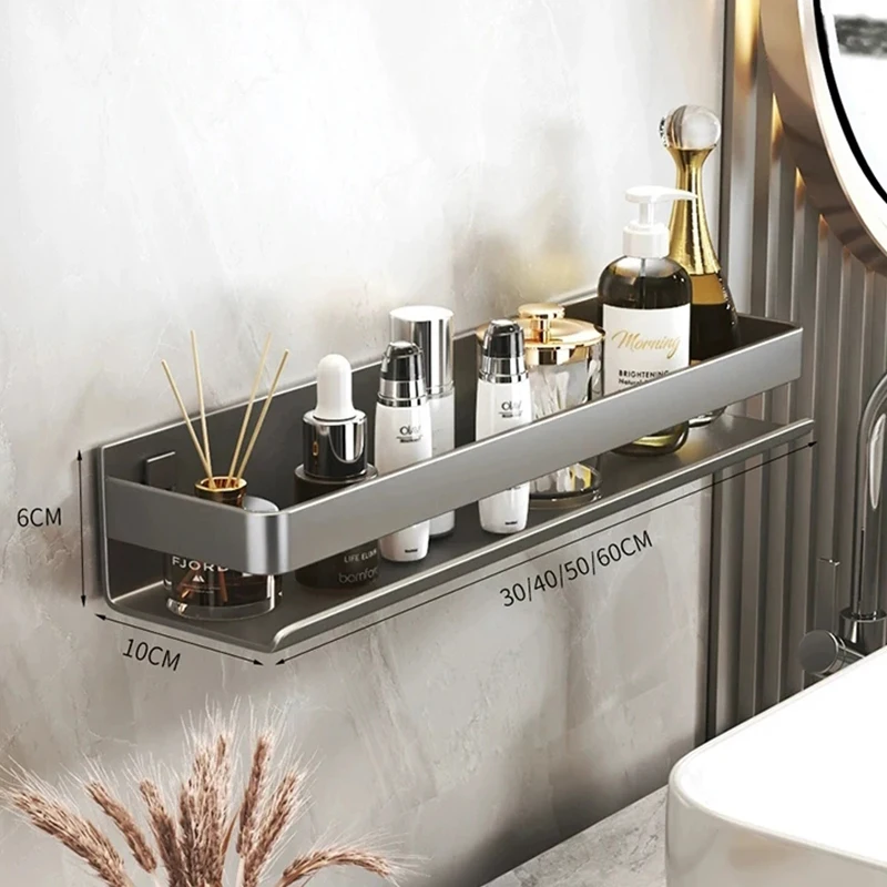 Non-porous gun ash bathroom storage rack bathroom household stainless steel multi-functional wall-mounted bottle storage rack