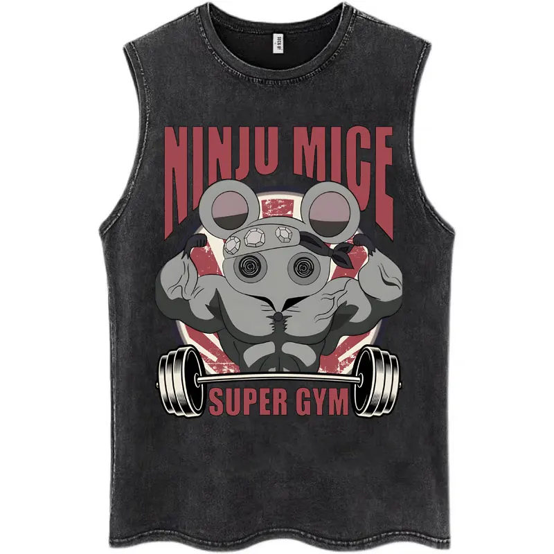 

Моющаяся летняя футболка без рукавов в винтажном стиле с комиксным принтом, хлопковая свободная футболка, подходящая как для мужчин, так и для женщин.