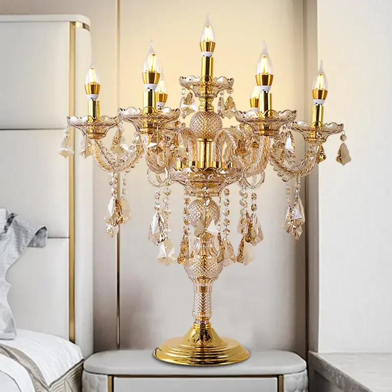 European living room candlestick lamp light luxury bedroom bedside crystal desk lamp creative study dining room LED decorative