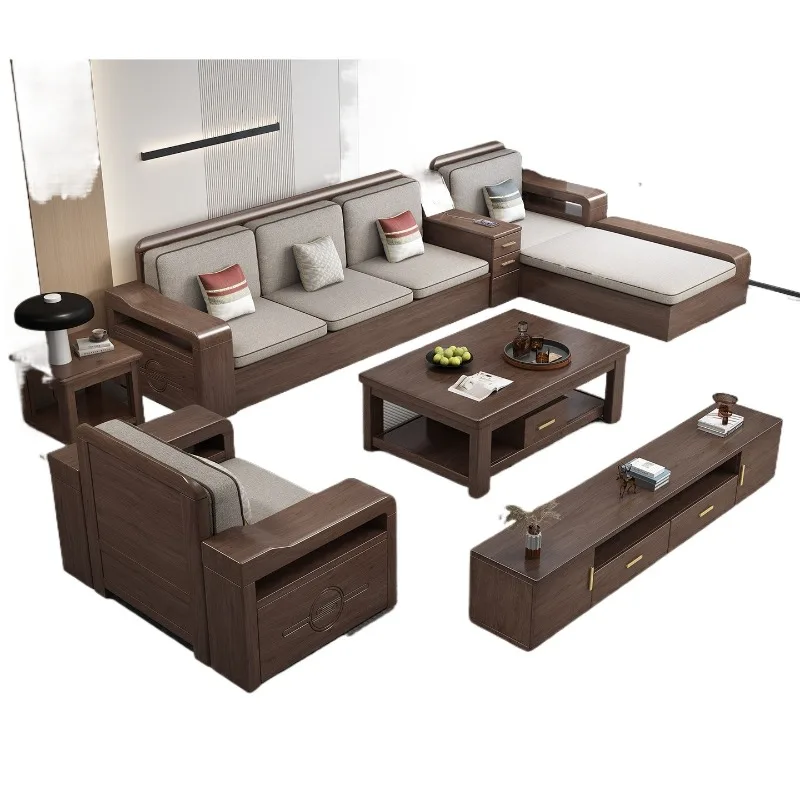 

German solid wood sofa combination furniture modern simple winter and summer dual-purpose small apartment living