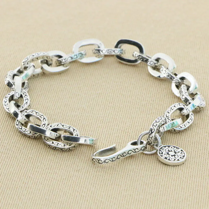 

China-Chic Ancient Style Eternal Rattan Grass Pattern Thai Silver Bracelet for Men and Women Personality Creativity Fashion Hand