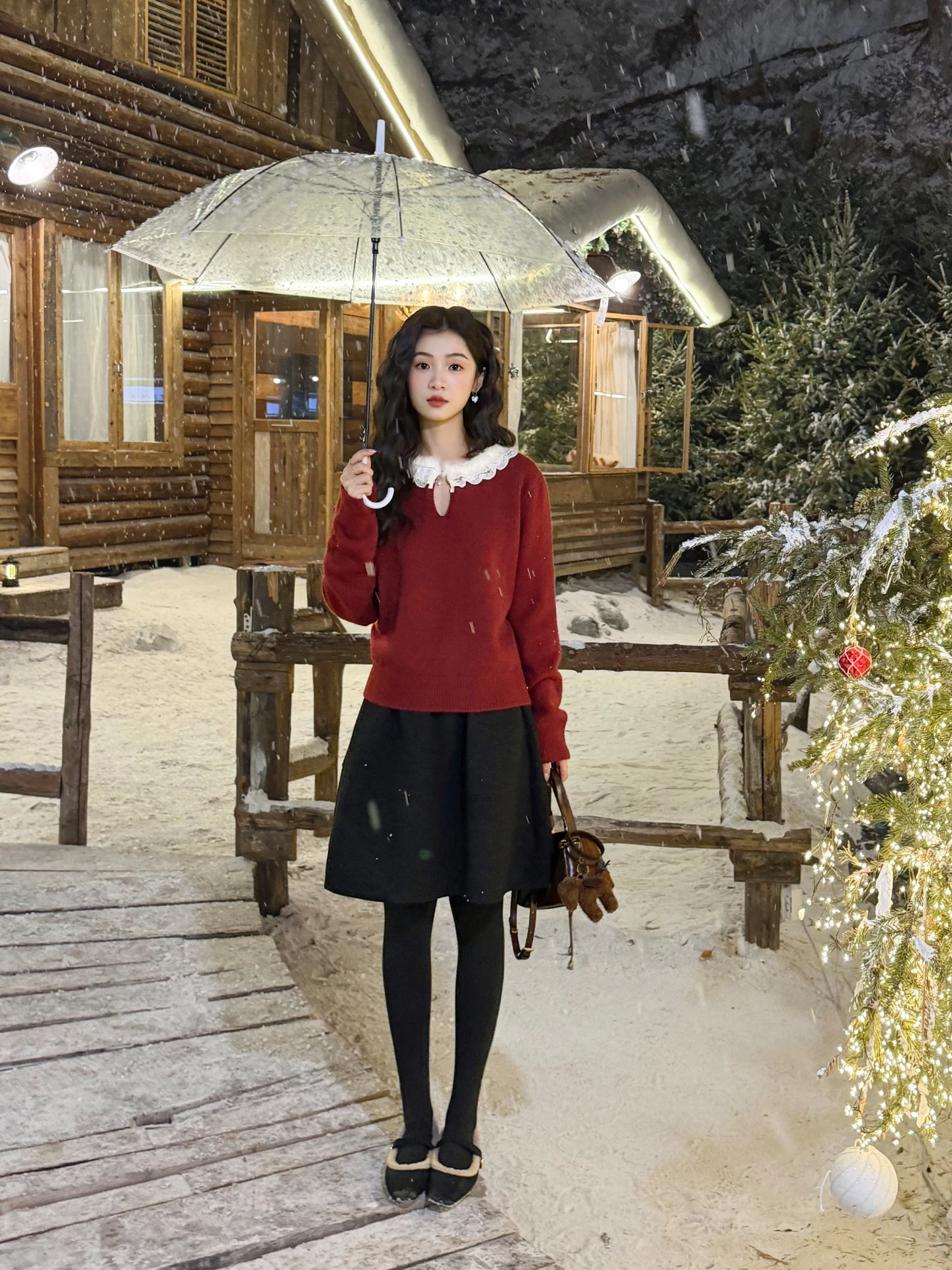 

Sweet Sle Red Lace Knitted Sweater Doll Collar New Year Aosphere Sensation Versatile Loose Fit Soft Material Long Sve