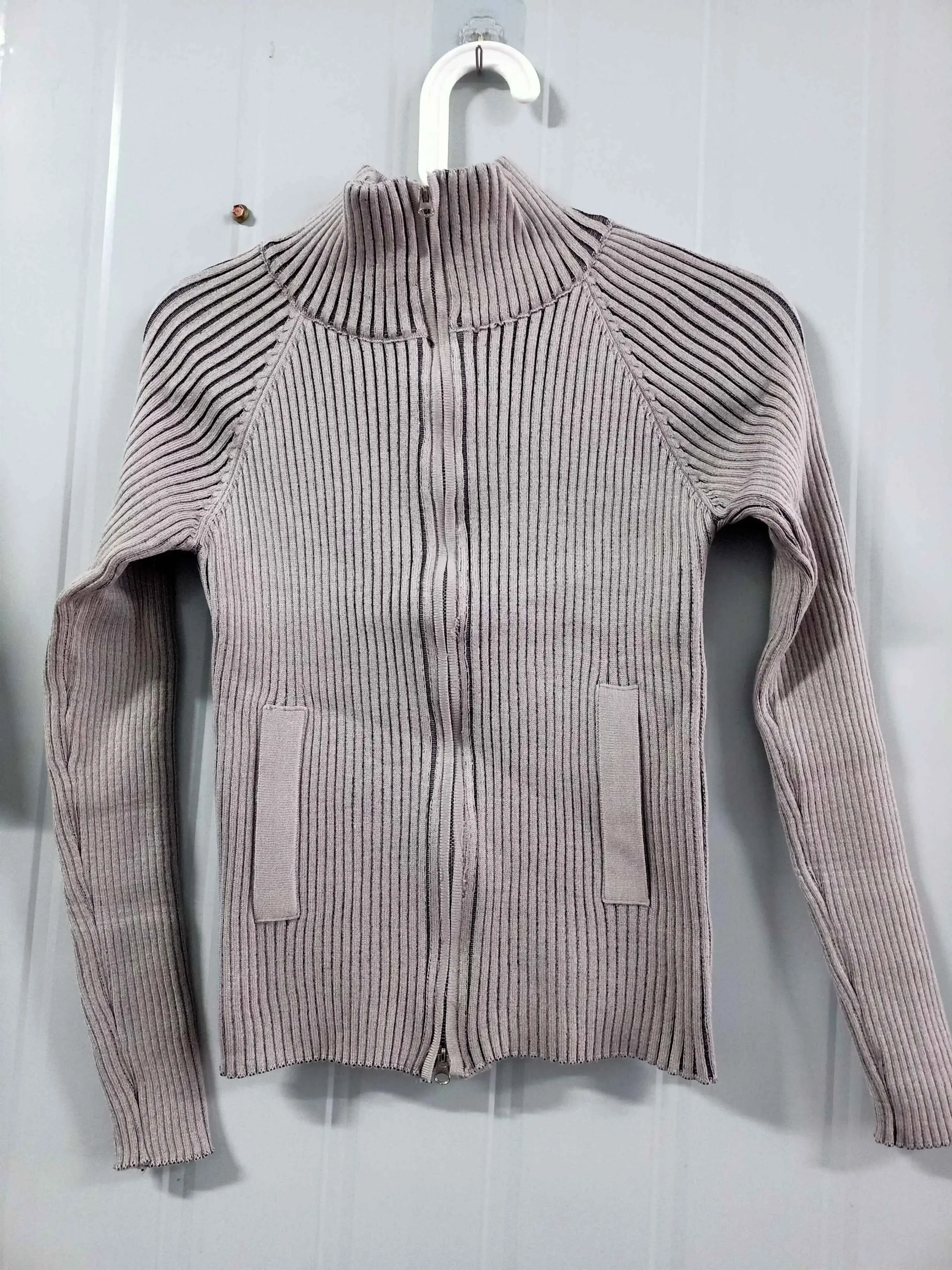 Vintage Zip Up Cardigan Womens Coats Korean Knitted Streetwear Stand Collar Sweaters 2024 Slim All Match Striped Y2k Jackets