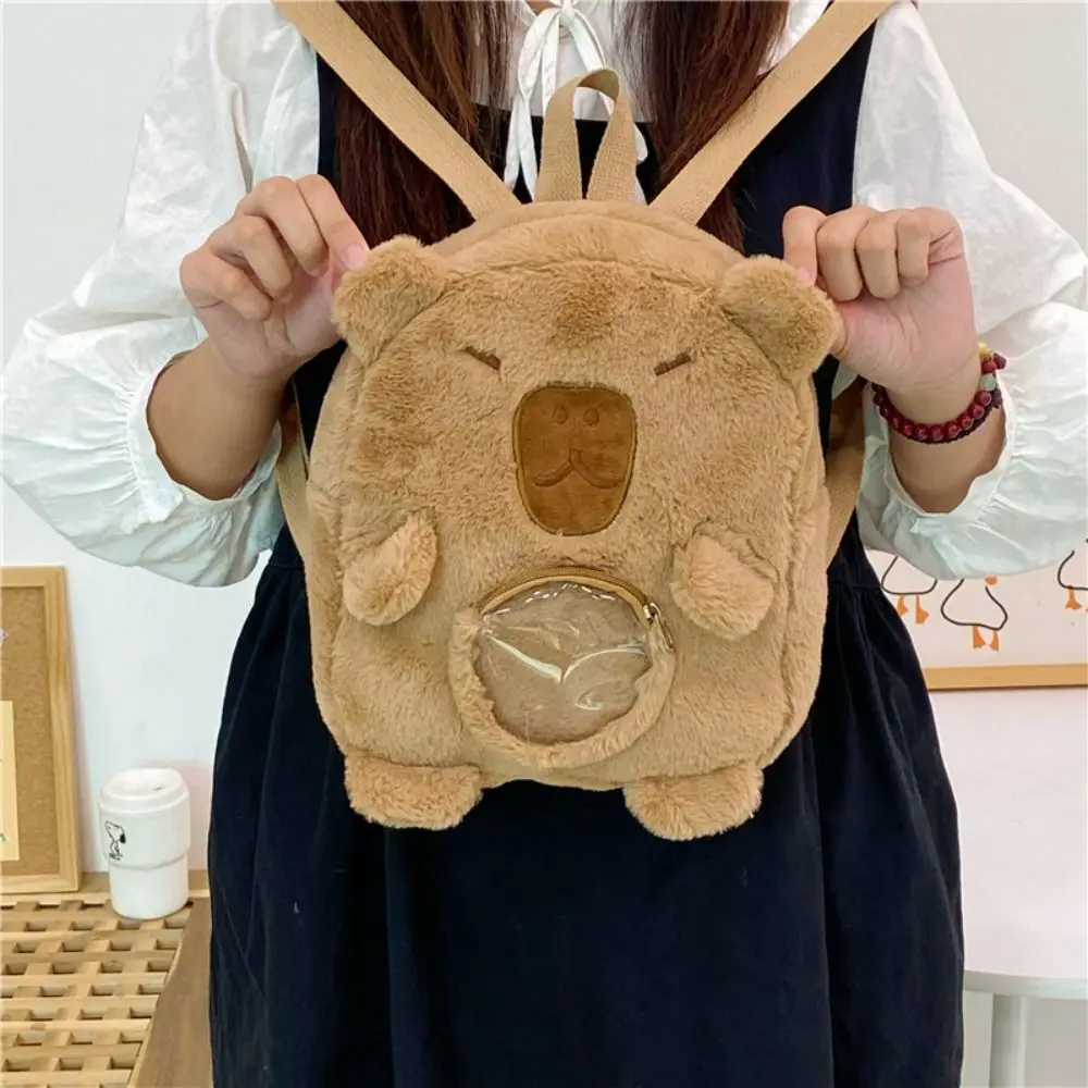 Dos desenhos animados capivara mochila de pelúcia, bonito cápsula kawaii, saco crossbody, grande capacidade, sacola engraçada, presente