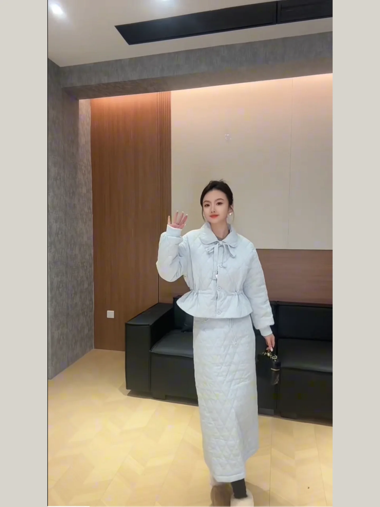 

Корейский женский хлопковый джинт с воротником в клетку и юбка, комплект из двух предметов, зимняя утягивающая юбка f-длины