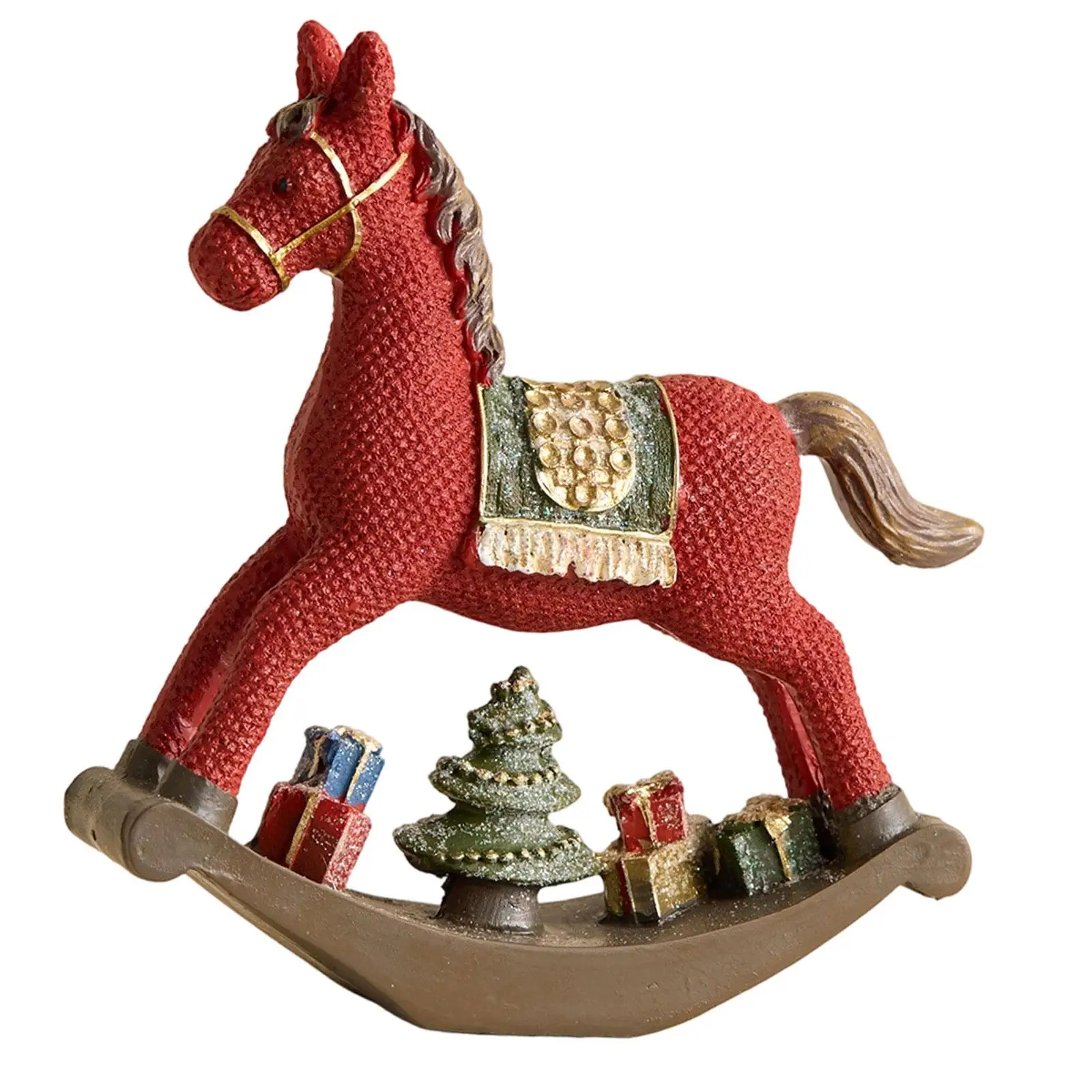 Rocking Horse Figurine Resin Animal Sculpture Table Centerpiece for Office Desk Xmas Decoration