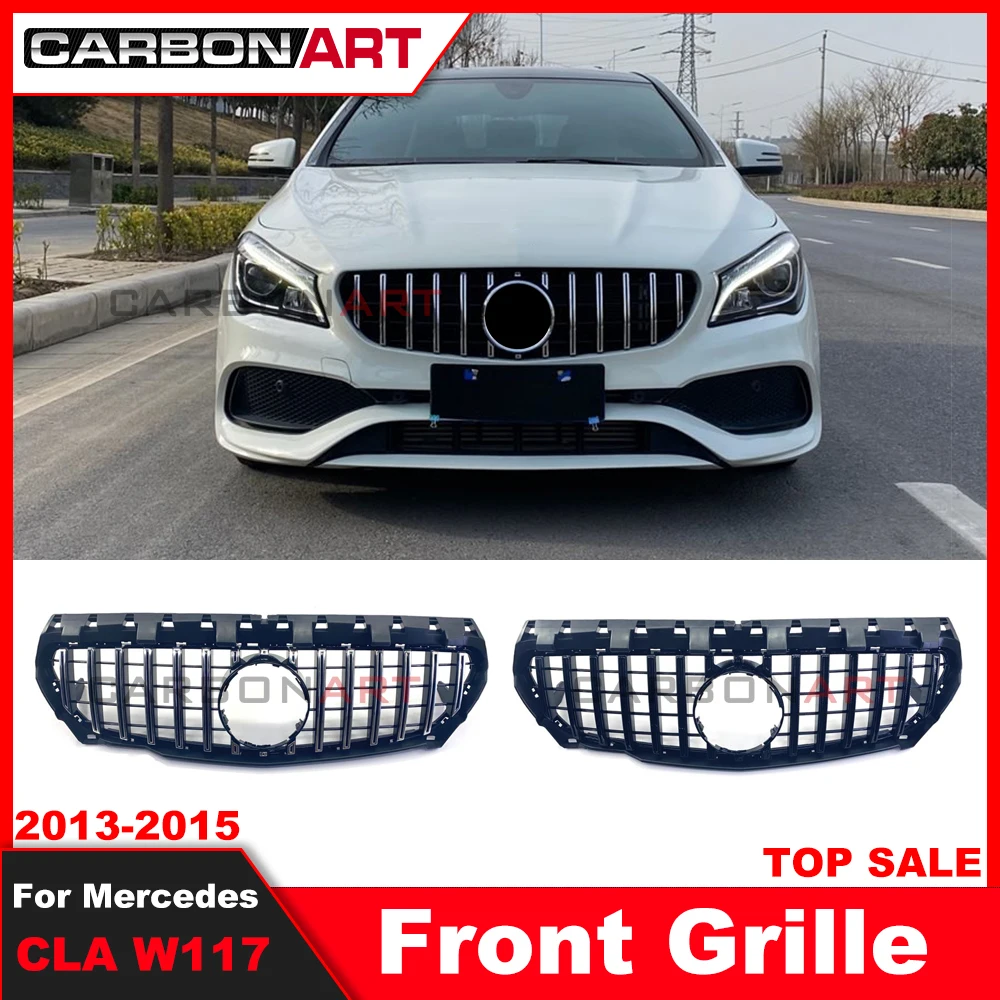 

2013-2015 Black Silver Replacement Front Bumper GT Grille Fit For mercede CLA Class W117 GT Gril C117 Coupe X117 Shooting Brake