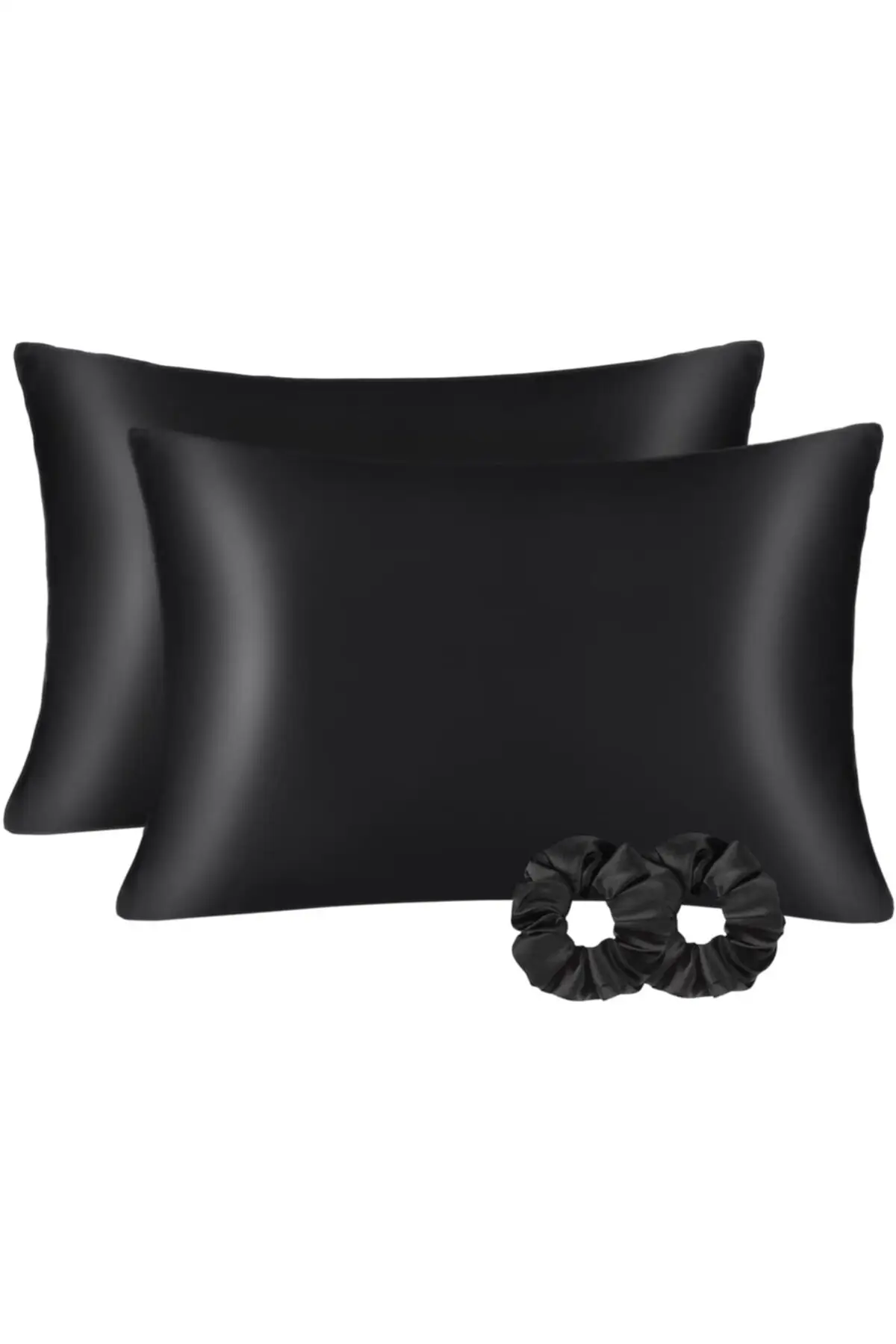 Natural Silk Satin 50x70cm 2 Pcs Pillow Cover & 2 Pcs Buckle, Black, Gray, White, Silk Pillow Case for Hair and Skin, Curly Hair