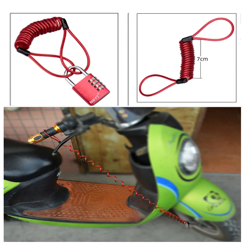 Anti-Theft Spring Reminder Rope Travel Wire Rope Helmet Motorcycle Disc Brake Lock Multifunctional Type Dazzle Color