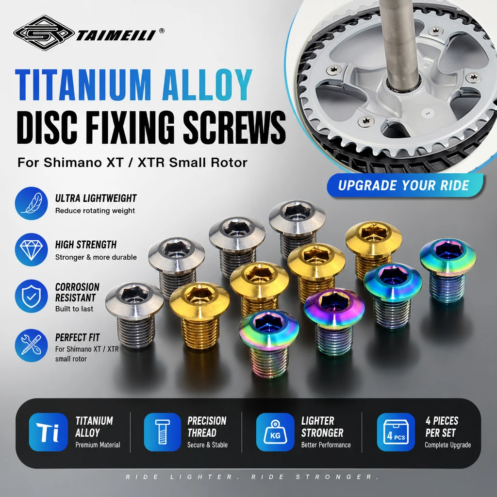 TAIMEILI  GR5 Titanium Alloy Disc Fixing Screws 4PCS For Shimano XT XTR Small Brake Rotor Cycling Upgrade Parts