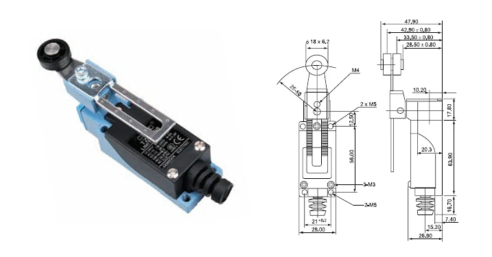 Detu DETU limit travel switch TZ-8108 adjustable roller swing arm rubber wheel