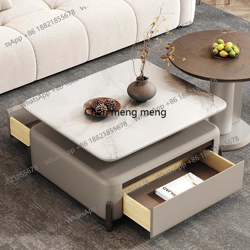 Minimalist 2-Piece Coffee Tables Set for Living Room Modern Home Interior Center Table with Storage Drawers Side Table Furniture