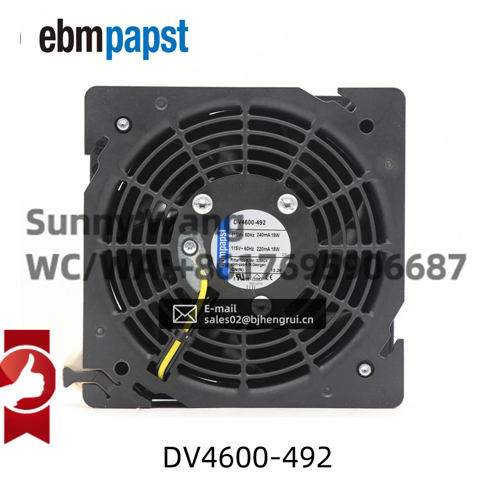 ebmpapst DV4600-492 120x120x38mm 12038 12cm 115VAC 19W 0.24A 120mm Ball Bearing Cabinet Axial Cooling Fan
