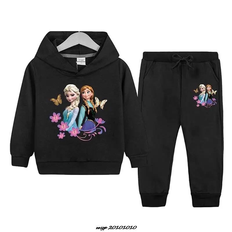 Disney Kids Sportswear Frozen Elsa Clothing Sets Baby Little Girls Fashion Sports Suits Hoodie Sweater+Pants Clothes 2Pcs Sets