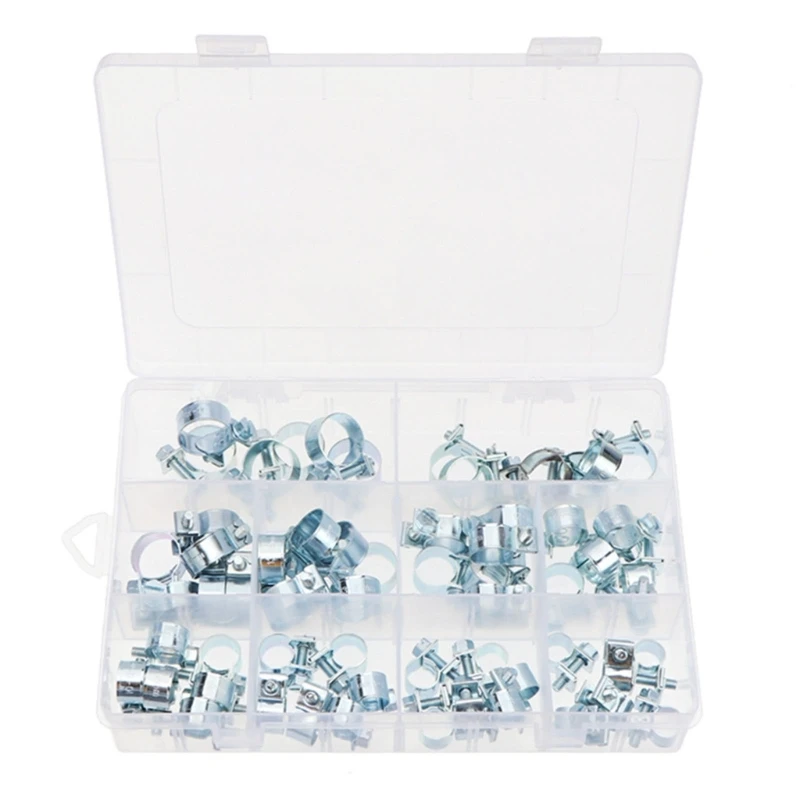 65Pcs Stainless Steel Fuels Line Clamps 10 Size Adjustable 7-18mm Fuels Injections Hose Clamps Pipe Clamps Assortment