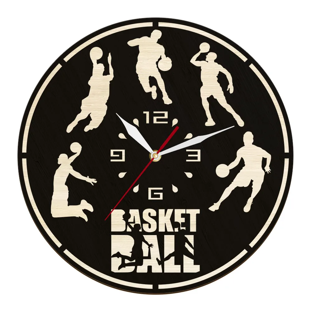 Basketball Dribble Throwing Motion Wall Clock For Man Cave Ball Sport Laser Cut Wooden Wall Clock Player Home Decor Timepieces