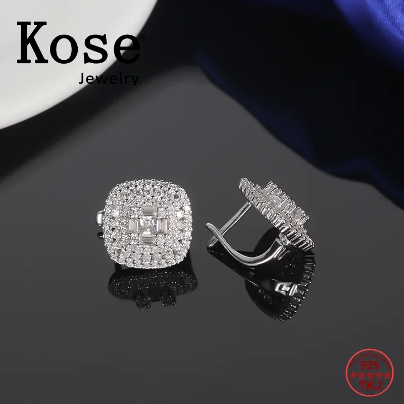 

KOSE S925 Full CZ AAAAA Zircon Stud Earrings for Women's Party Wedding Engagement High QualityJewelry