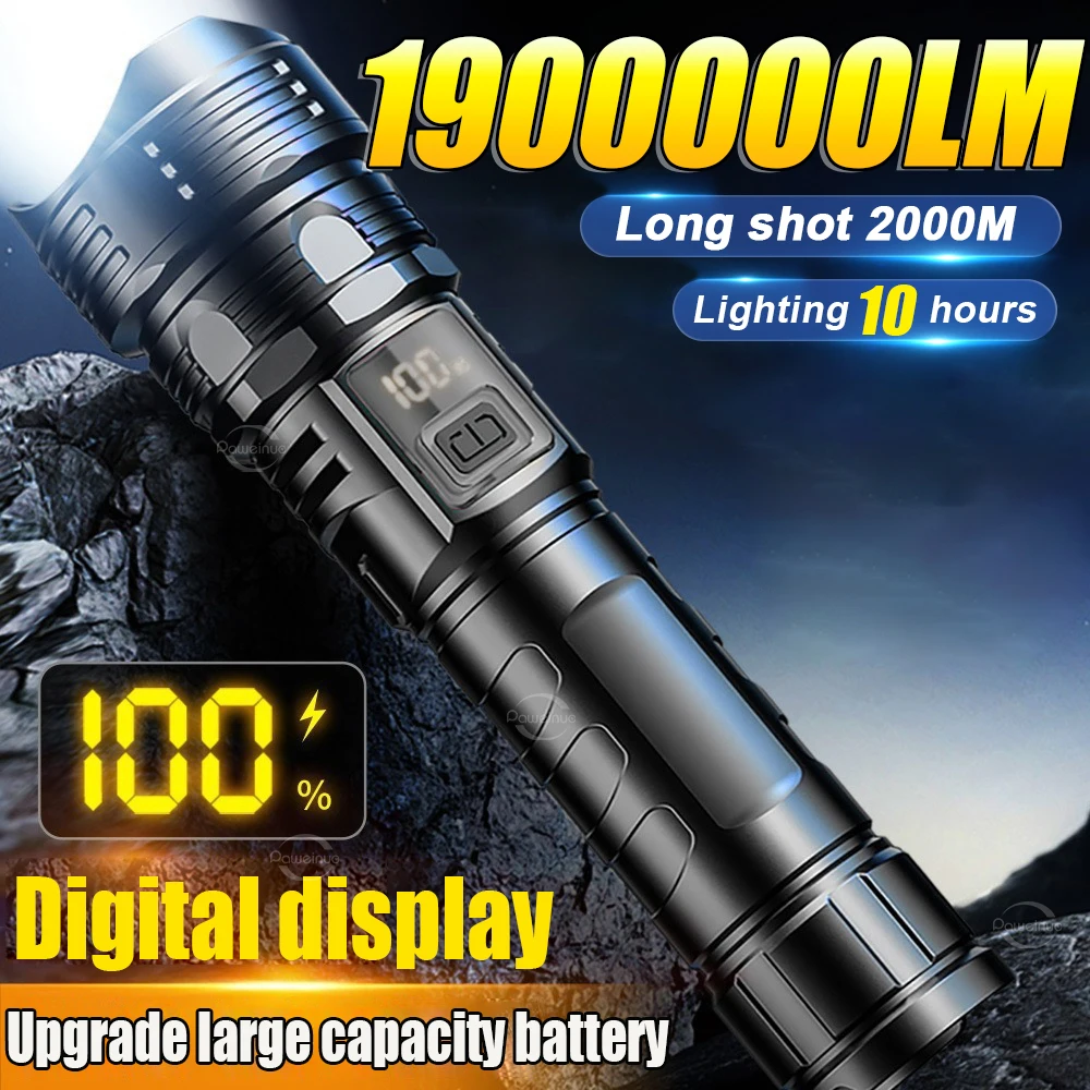 High Strong Power 500W Led Flashlights with Display Rechargeable Powerful Flashlight Tactical Torch Lamp Outdoor Camping Lantern