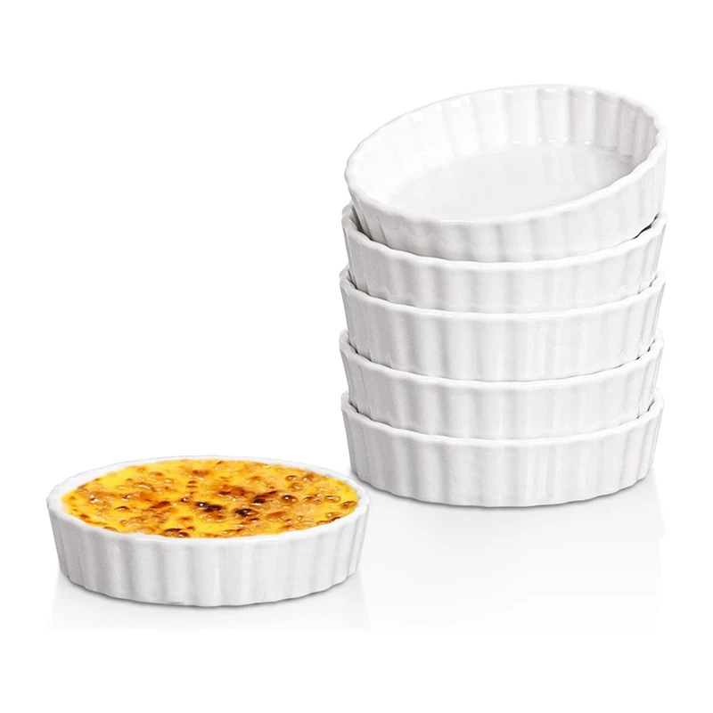 

5 Oz Creme Brulee Ramekins, Round Fluted Quiche Dishes Tart Pan, Oven Safe Ramekins For Baking, Souffle, Ramekins 6 Pack