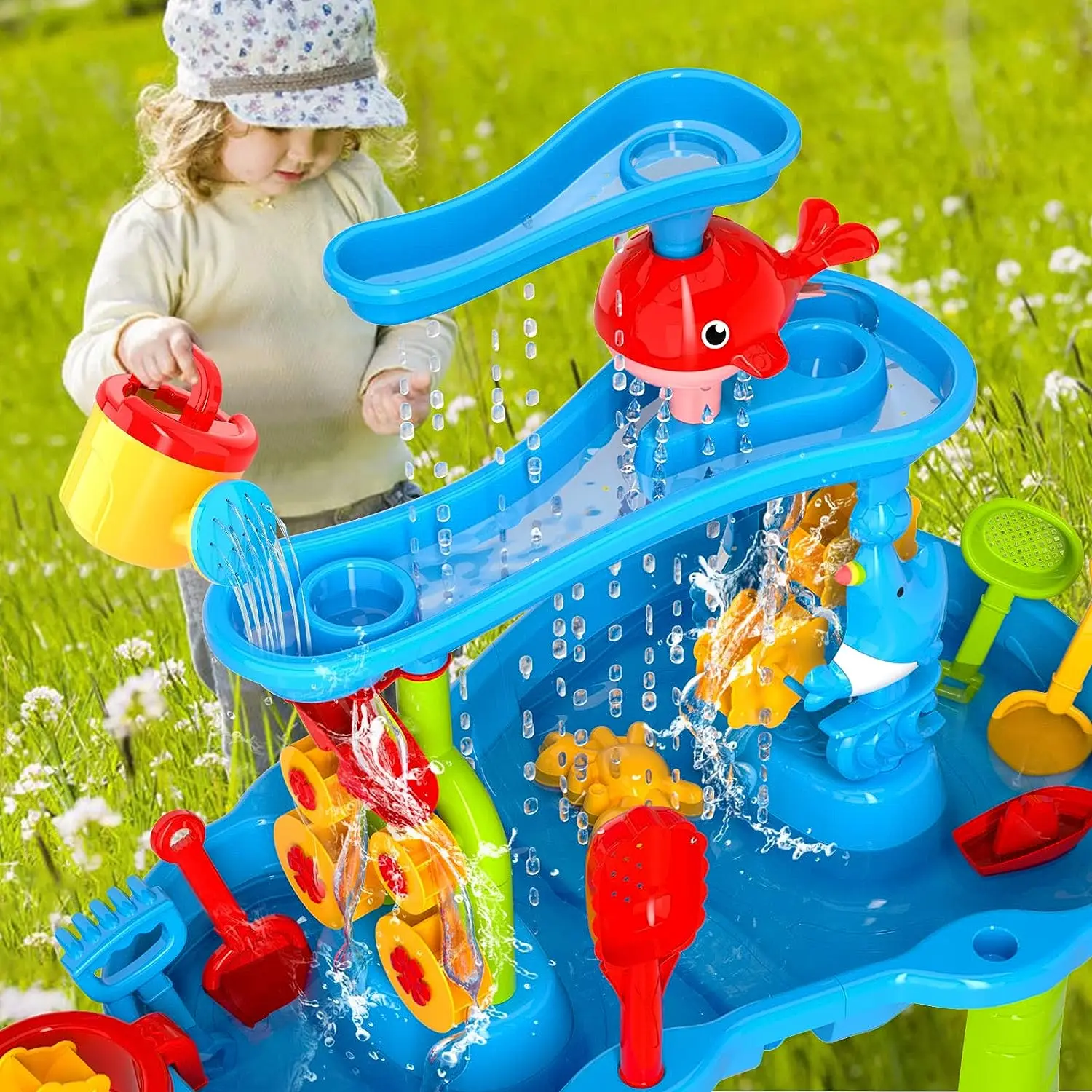 Kids Sand and Water Table Toy 3-layer Outdoor Beach Toy Water and Sand Game Table Suitable for Kid Aged 3-5 Years Old for Play