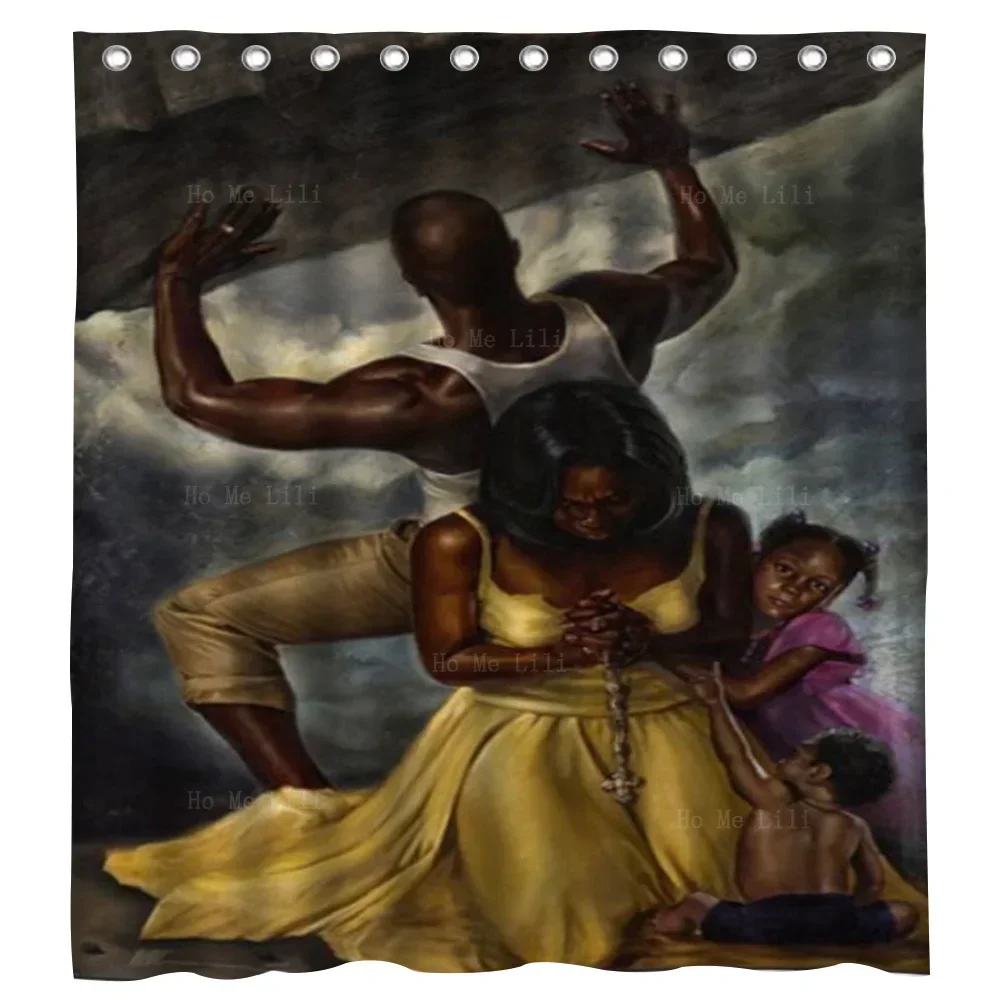 A Black Father Held Up The Sky With He Hands For His Family Of Four Shower Curtain By Ho Me Lili For Bathroom Decor