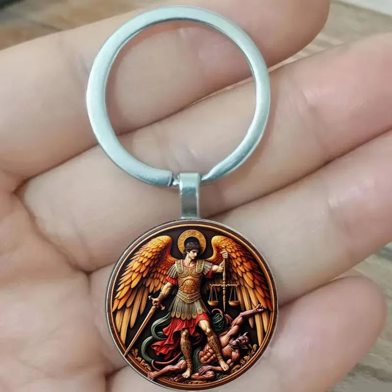

Archangel Michael Defeating Evil Keychain, Fashionable Zinc Alloy Keyring, Religious Symbolic Accessory, Perfect Gift for Friend