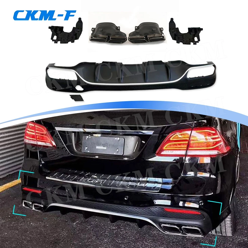 Rear Lip Diffuser Spoiler with Exhaust Tips For Mercedes Benz GLE GLS Class W166 X166 GLE63 AMG SUV 2016 -2018 Rear Diffuser  