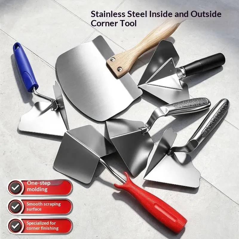 Stainless Steel Inside Outside Corner Trowel Smooth Scraping Edge Non Slip Grip For Wall Plastering Home Renovation