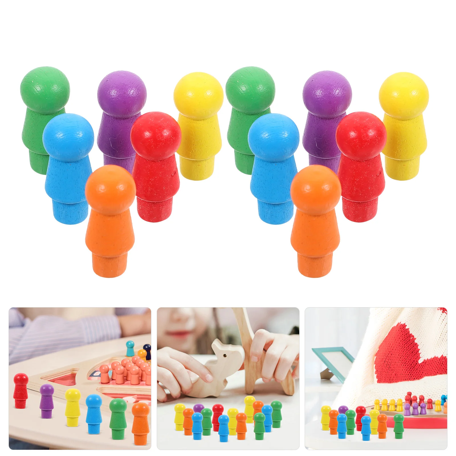 60 sztuk Małych, Kolorowych Drewnianych Figur do Gry w Latające Szachy, do Gier Planszowych, Edukacyjnych, Rozwijających Zdolności Poznawcze, Rozrywkowych i do Użytku jako Zamienniki