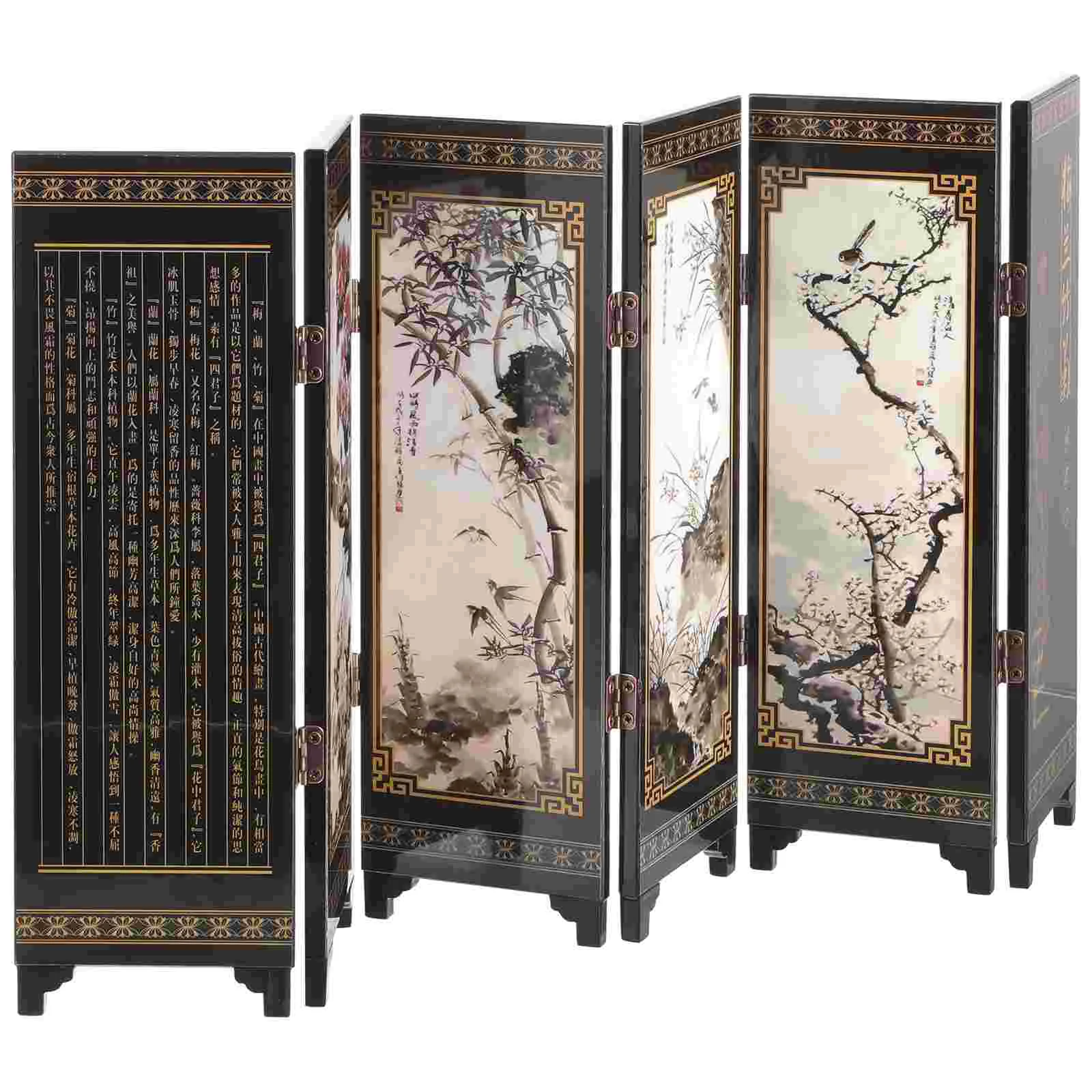 Decorative Screen Ornaments Small Room Divider Vintage Partition Wall Short Wooden with Shelves Home